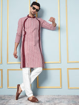 Men Pink And Maroon Printed Kurta