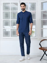 Men Pack Of 2 Navy Blue & Pink Cotton Solid Short Kurta