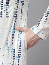 Men White Multi Tie and dye Print Design Straight Kurta