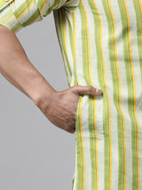 Men Lime Green Regular Pure Cotton Pathani Printed Men's Kurta With White Salwar