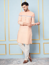Men Peach And Weaving Design Kurta