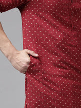 Men Maroon Regular Pure Cotton Pathani Printed Men's Kurta With White Salwar