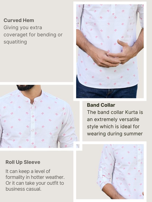 White Woven Cotton Short Kurta