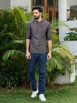 Men Pack Of 2 Brown & Turquoise Blue Cotton Solid Short Kurta