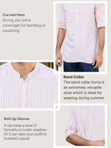 Peach Woven Striped Cotton Short Kurta