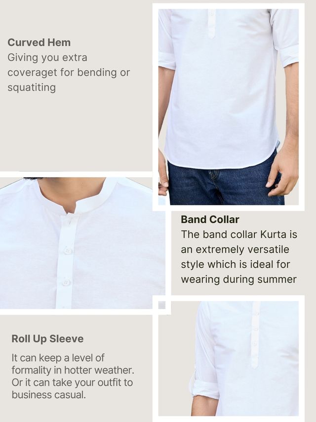 White Deluxe Cotton Short Kurta