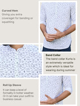 White Geometric Printed Rayon Short Kurta