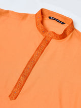 Orange Delux Cotton Straight Kurta with Embroidered Neck