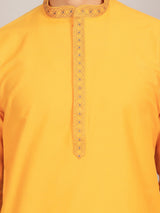 Mustard Delux Cotton Straight Kurta with Embroidered Neck