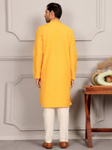 Mustard Delux Cotton Straight Kurta with Embroidered Neck