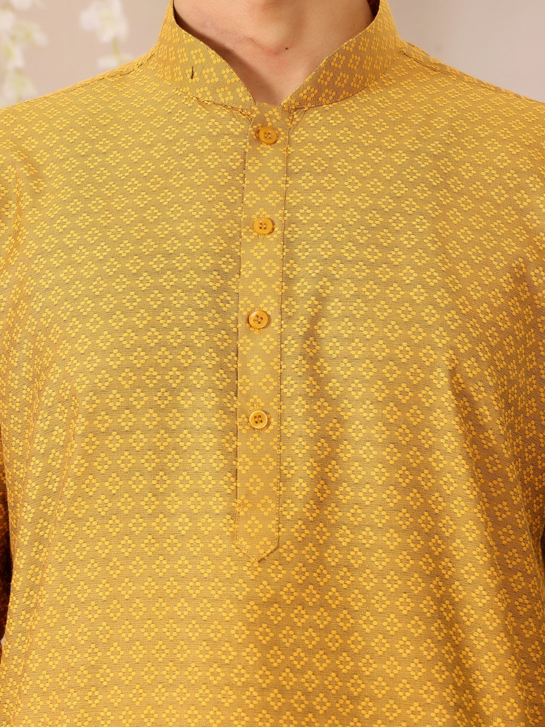 Mustard Self Design Woven Jacquard Cotton Straight Kurta