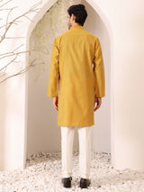 Mustard Self Design Woven Jacquard Cotton Straight Kurta
