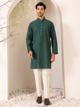 Hunter Green Self Design Woven Jacquard Cotton Straight Kurta
