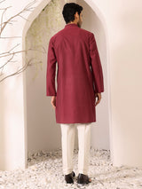 Maroon Self Design Woven Jacquard Cotton Straight Kurta