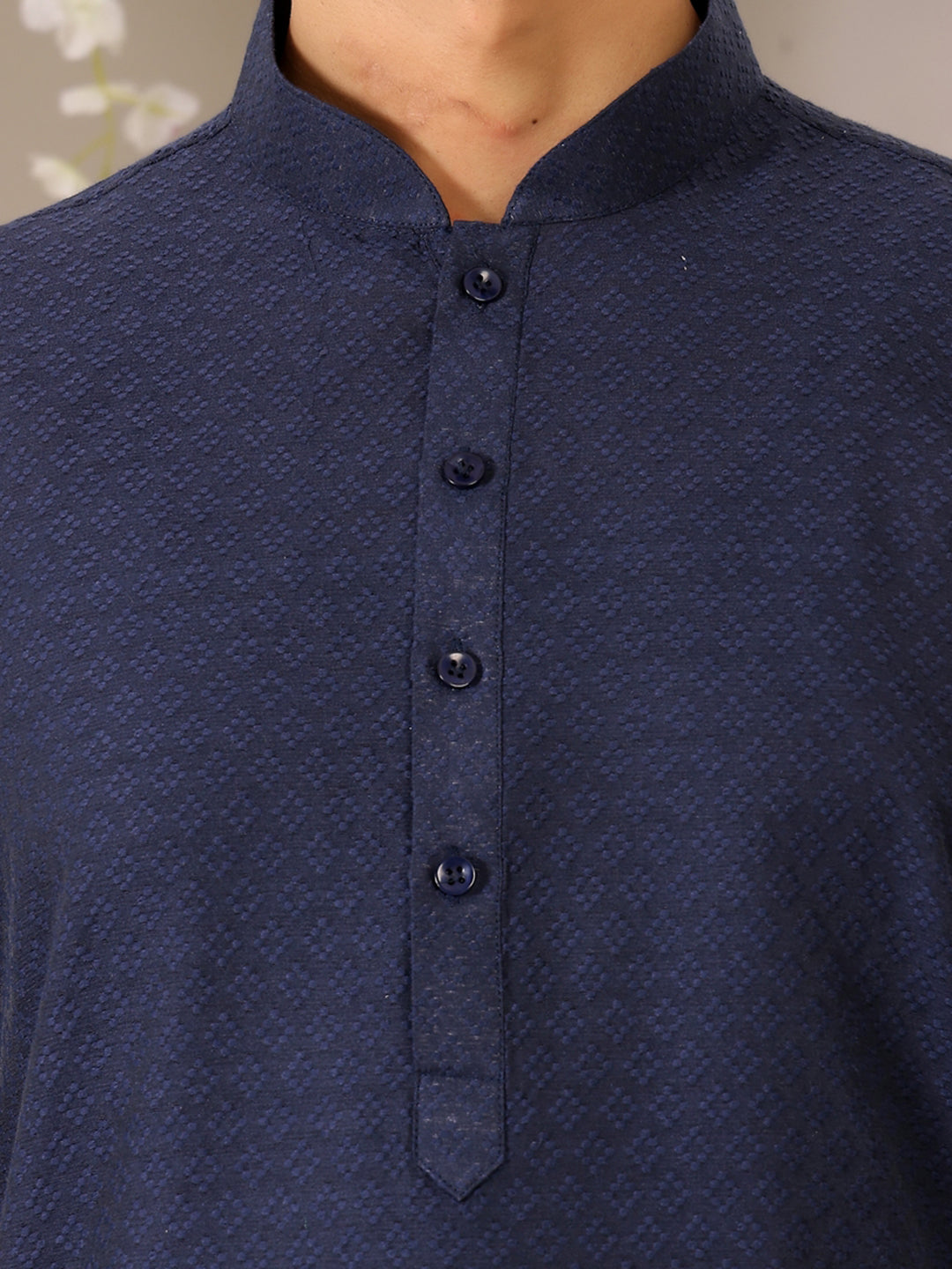 Midnight Blue self Design Woven Jacquard Cotton Straight Kurta