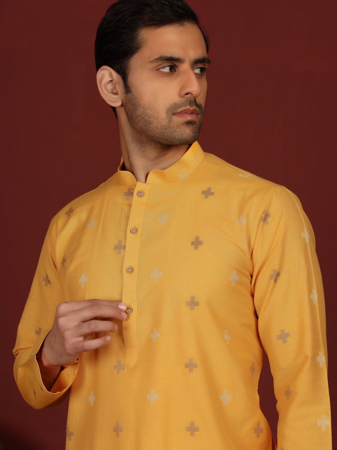 Turmeric Yellow Woven Jacquard Delux Cotton Straight Kurta