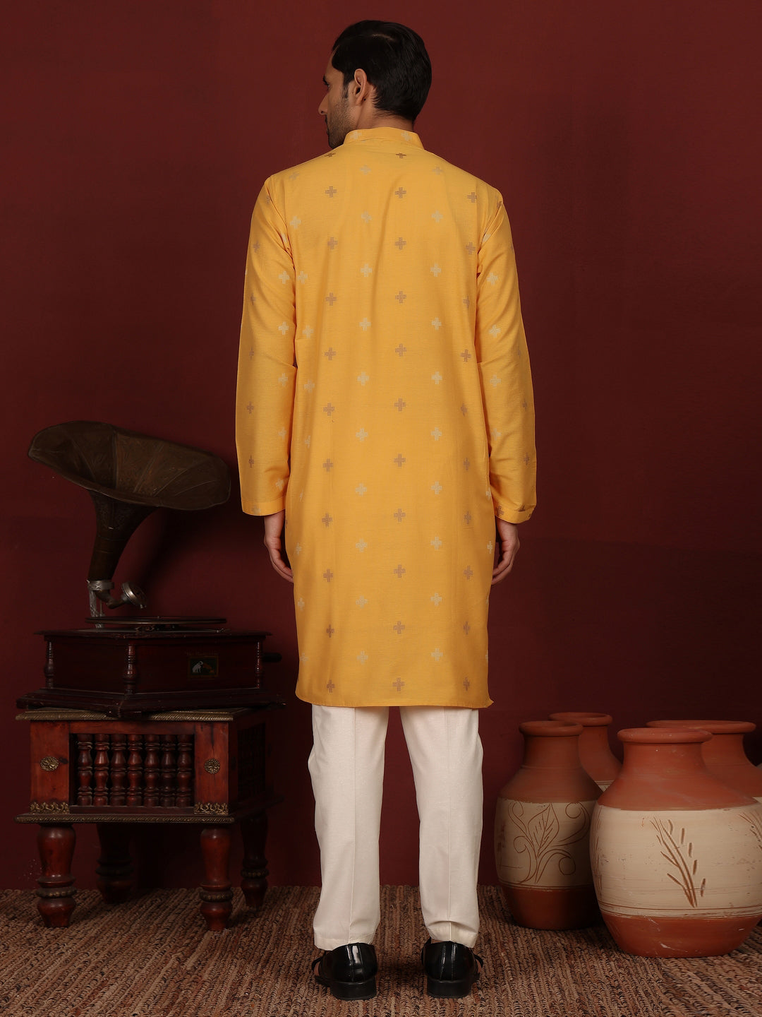 Turmeric Yellow Woven Jacquard Delux Cotton Straight Kurta