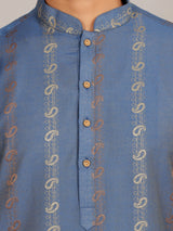 Pastel Blue Woven Jacquard Delux Cotton Straight Kurta