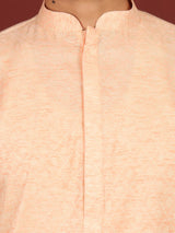 Peach-Cream Woven Jacquard Delux Cotton Straight Kurta