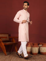 Pink-Cream Woven Jacquard Delux Cotton Straight Kurta