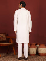 White Delux Cotton Solid Straight Kurta