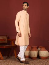 Peach Delux Cotton Solid Straight Kurta