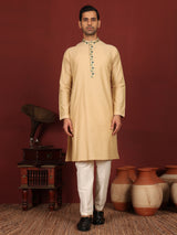 Tan Color Delux Cotton Straight Kurta with Embroidered Neck