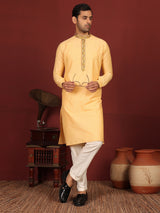 Saffron Delux Cotton Straight Kurta with Embroidered Neck
