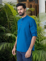 Men Pack Of 2 Blue & Grey Cotton Solid Short Kurta