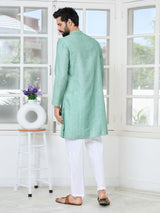 Pastel Green Embroidered Thread Work Sequin Chanderi Silk Straight Kurta
