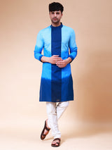Men Off White And Blue Ombre Dyed Pure Cotton Kurta