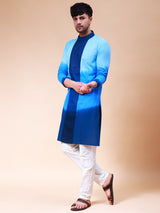 Men Off White And Blue Ombre Dyed Pure Cotton Kurta