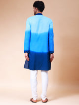 Men Off White And Blue Ombre Dyed Pure Cotton Kurta