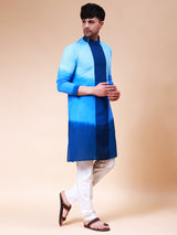 Men Off White And Blue Ombre Dyed Pure Cotton Kurta