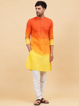 Men Orange And Yellow Ombre Dyed Pure Cotton Kurta