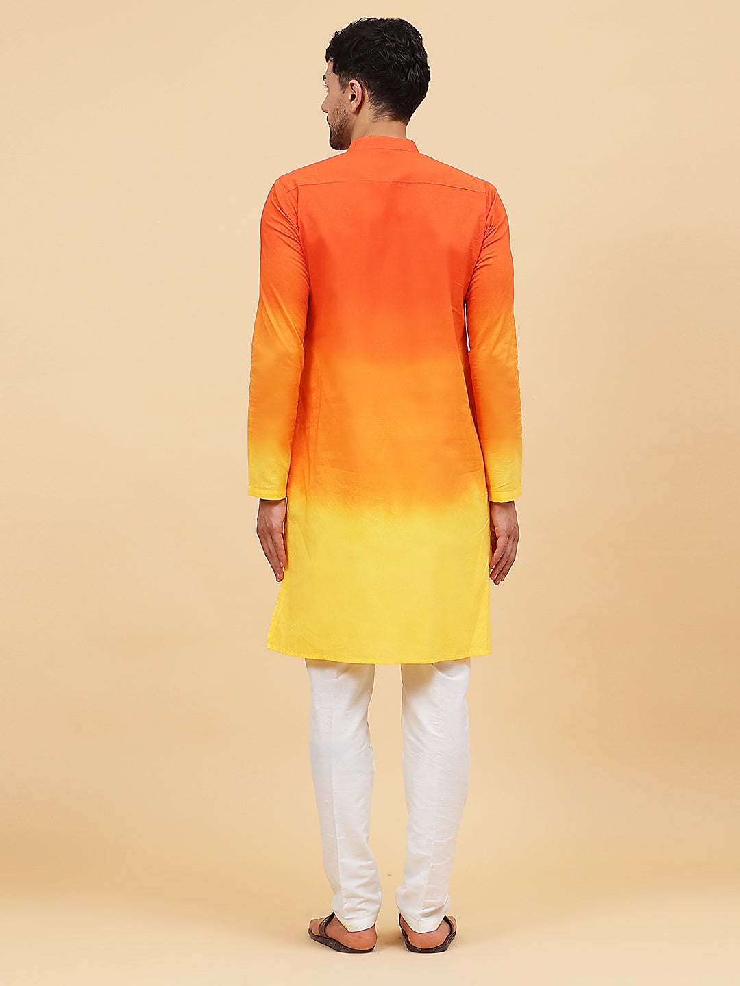 Men Orange And Yellow Ombre Dyed Pure Cotton Kurta