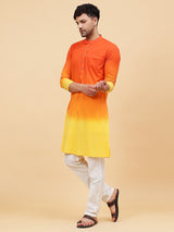 Men Orange And Yellow Ombre Dyed Pure Cotton Kurta