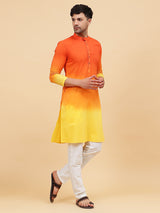 Men Orange And Yellow Ombre Dyed Pure Cotton Kurta