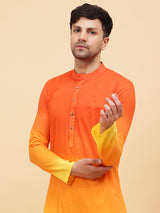 Men Orange And Yellow Ombre Dyed Pure Cotton Kurta