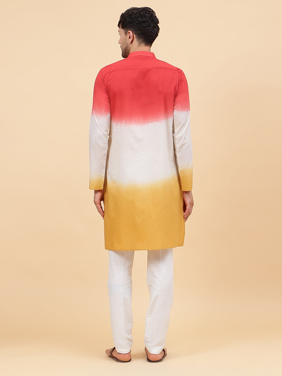 Men Orange White And Mustard Ombre Dyed Pure Cotton Kurta