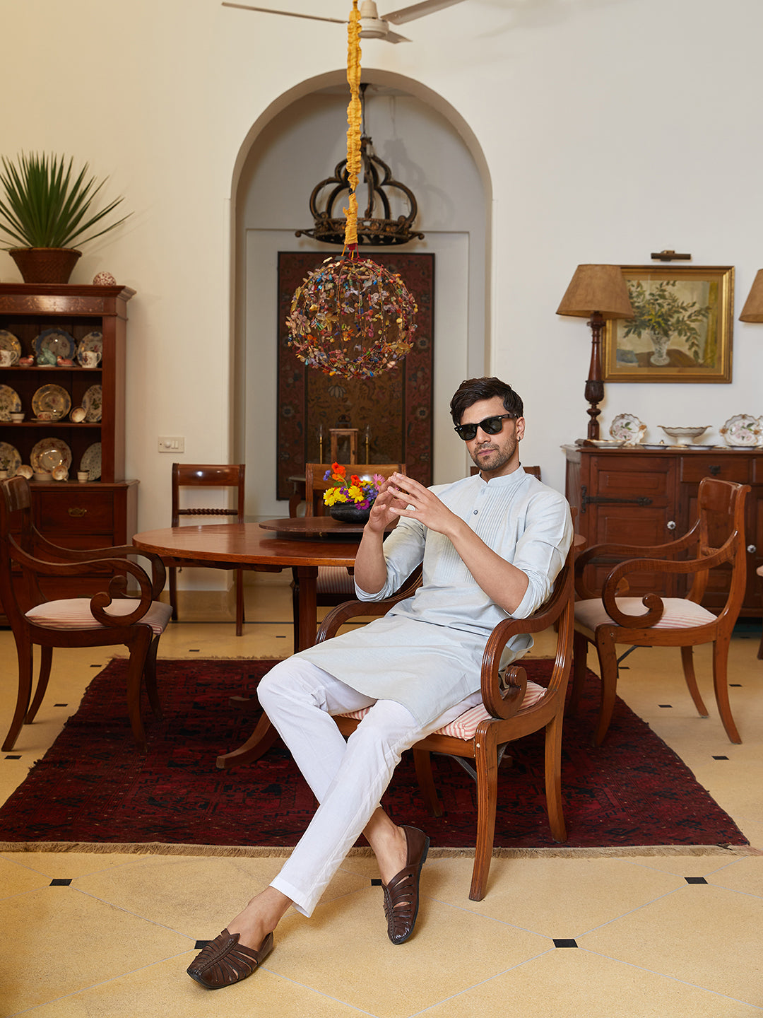 Men Grey Cotton Silk Pintex Yock Design Kurta