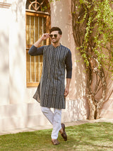 Men Teal Cotton Pintex Design Sequins Kurta