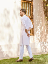 Men Pink Cotton Pintex Design Sequins Kurta