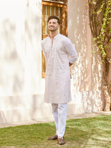 Men Pink Cotton Pintex Design Sequins Kurta