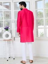 Bright Pink Embroidered Sequins Cotton Chanderi Straight Kurta