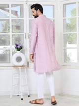 Purple Sequins Embroidered Chanderi Straight Kurta with Yoke Design