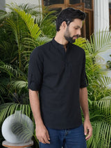Men Pack Of 2 Black & Grey Cotton Solid Short Kurta