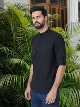 Men Pack Of 2 Black & Grey Cotton Solid Short Kurta