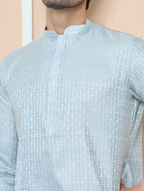 Aqua Blue Silk Jacquard Straight kurta