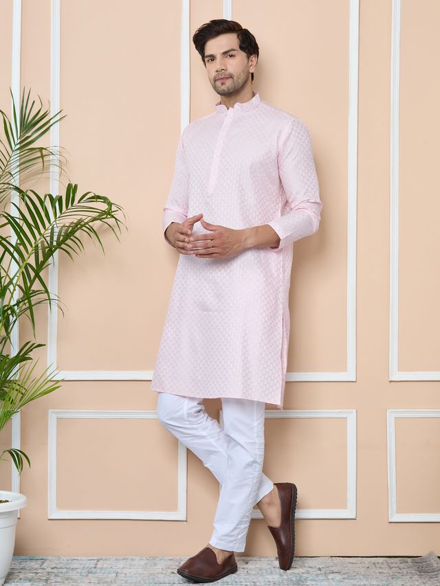 Pink Silk Jacquard Straight kurta
